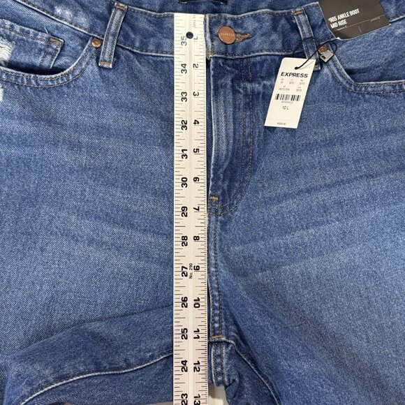 Express Jeans Womens 10L Blue 90s Ankle Boot Mid Rise Raw Hem Distressed Denim - Picture 7 of 10